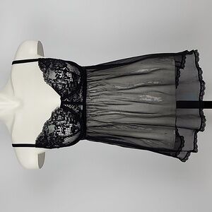 La Senza Black Lace Baby  Doll Slip Dress Underwire Sheer Open Back Size Large